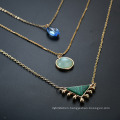 Trendy Crystal Glass Natural Stone Pendant 3 Layered Necklace